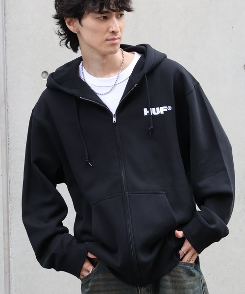 セール】【HUF/ハフ】ALL CAPS F/Z HOODIE/裏起毛 刺繍ロゴ ジップ