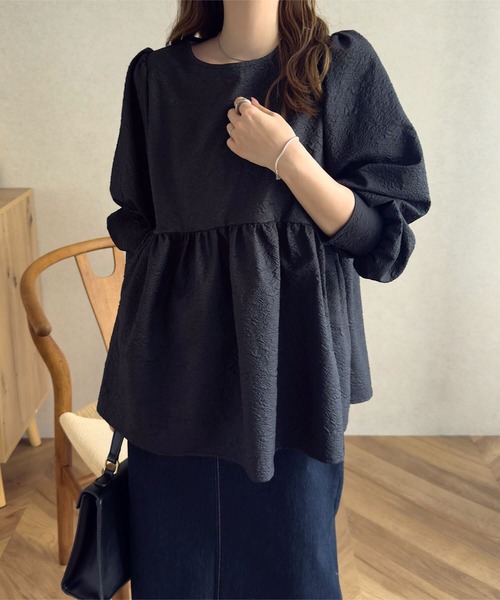 KOBE LETTUCE（コウベレタス）の「[ mamaレタス ] ジャガードフレアボリュームスリーブトップス（マタニティウェア/グッズ・レディース・ブラック/オフホワイト・M）」の12枚目の写真