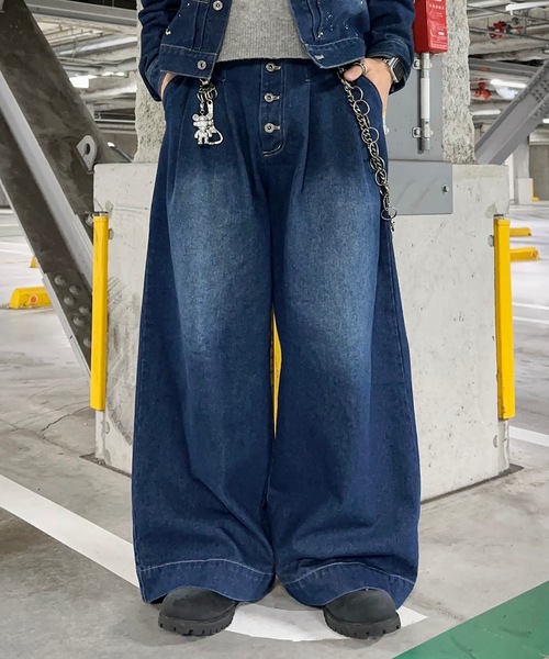 MandO(Auntie Rosa)(エムオー)の「2タックウォッシュデニムワイドパンツ/セットアップ着用可(デニムパンツ・メンズ・ブラック/インディゴブルー・MEDIUM/SMALL/LARGE)」の2枚目の写真