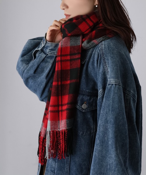 Riberry（リベリー）の「【静電気防止】チェック柄大判マフラー（マフラー・レディース・グリーン/レッド・FREE）」の19枚目の写真