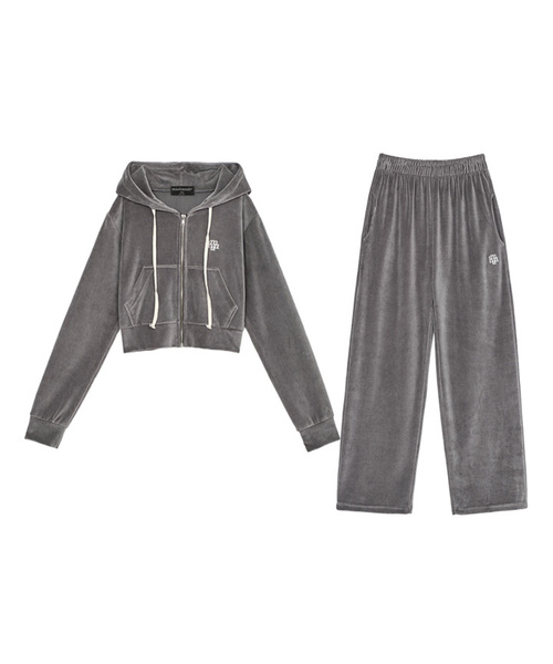 muahmuah（ムーアムーア）の「[SET] ベルベットトレーニングフードジップアップパンツセットアップ [4色]（パーカー・レディース・ネイビー/チャコール/グレー/ブラック・FREE）」の3枚目の写真