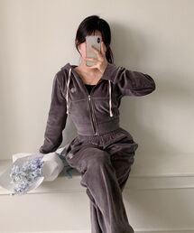 [SET] ベルベットトレーニングフードジップアップパンツセットアップ [4色]