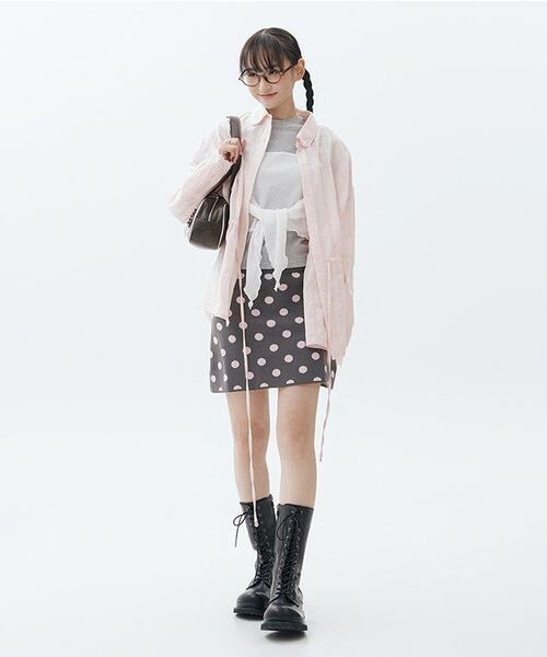 RONRON(ロンロン)の「DOT PATTERN BANDING KNIT MINI SKIRT CHARCOAL PINK DOT(スカート・レディース・その他・FREE)」の7枚目の写真