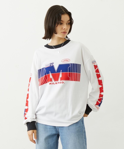 MILKFED.(ミルクフェド)の「RACING L/S TOP(Tシャツ/カットソー・レディース・ブルー/チャコール/ホワイト・ONE SIZE)」の2枚目の写真
