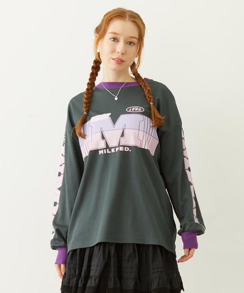 MILKFED.(ミルクフェド)の「RACING L/S TOP(Tシャツ/カットソー・レディース・ブルー/チャコール/ホワイト・ONE SIZE)」の3枚目の写真