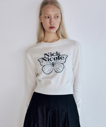 CASHMERE BUTTERFLY SIGNATURE CROP KNIT_IVORY GREEN