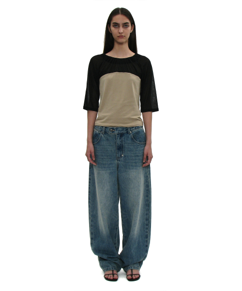 PARTIMENTO WOMEN（パルティメントウィメン）の「シンチバック ラウンディングジーンズ_ミッドブルー（デニムパンツ・レディース・その他・SMALL/MEDIUM）」の2枚目の写真