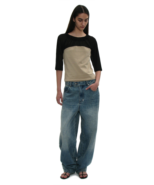 PARTIMENTO WOMEN（パルティメントウィメン）の「シンチバック ラウンディングジーンズ_ミッドブルー（デニムパンツ・レディース・その他・SMALL/MEDIUM）」の4枚目の写真