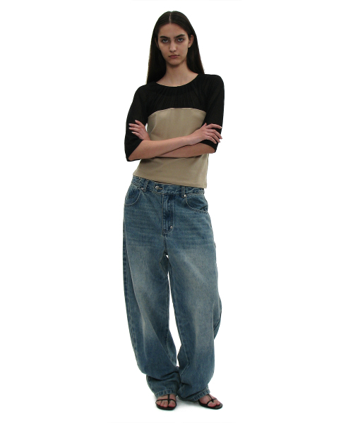PARTIMENTO WOMEN（パルティメントウィメン）の「シンチバック ラウンディングジーンズ_ミッドブルー（デニムパンツ・レディース・その他・SMALL/MEDIUM）」の5枚目の写真