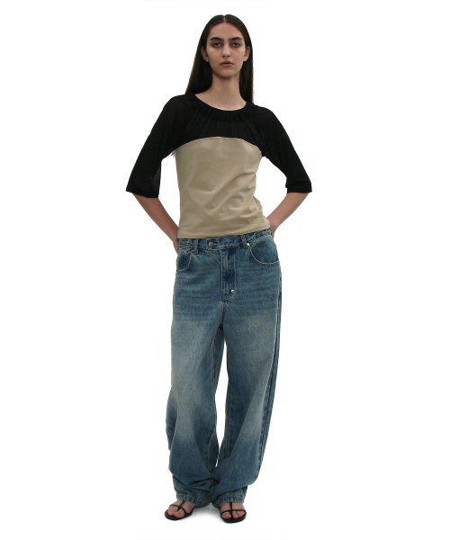 PARTIMENTO WOMEN（パルティメントウィメン）の「シンチバック ラウンディングジーンズ_ミッドブルー（デニムパンツ・レディース・その他・SMALL/MEDIUM）」の6枚目の写真