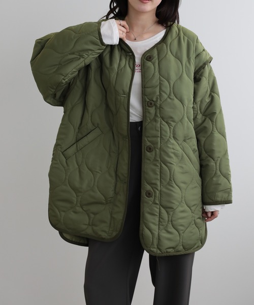 LUMIRA(アパレル)(ルミラ)の「2way中綿キルティングジャケット(ノーカラージャケット・レディース・ブラック/カーキ/アイボリー・FREE)」の3枚目の写真