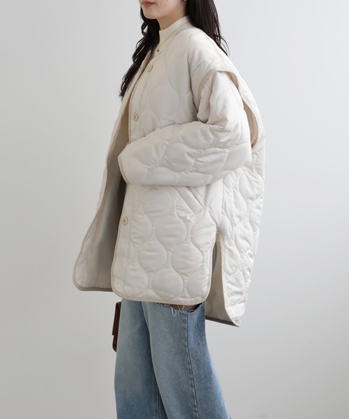 LUMIRA(アパレル)(ルミラ)の「2way中綿キルティングジャケット(ノーカラージャケット・レディース・ブラック/カーキ/アイボリー・FREE)」の4枚目の写真