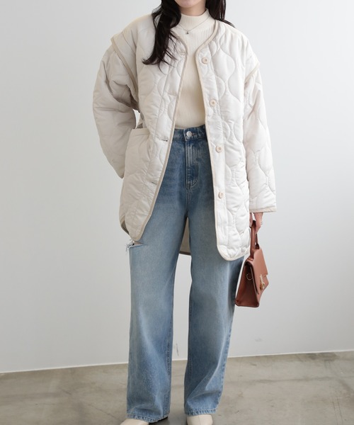LUMIRA(アパレル)(ルミラ)の「2way中綿キルティングジャケット(ノーカラージャケット・レディース・ブラック/カーキ/アイボリー・FREE)」の6枚目の写真