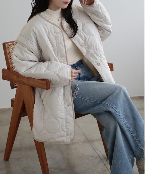 LUMIRA(アパレル)(ルミラ)の「2way中綿キルティングジャケット(ノーカラージャケット・レディース・ブラック/カーキ/アイボリー・FREE)」の9枚目の写真