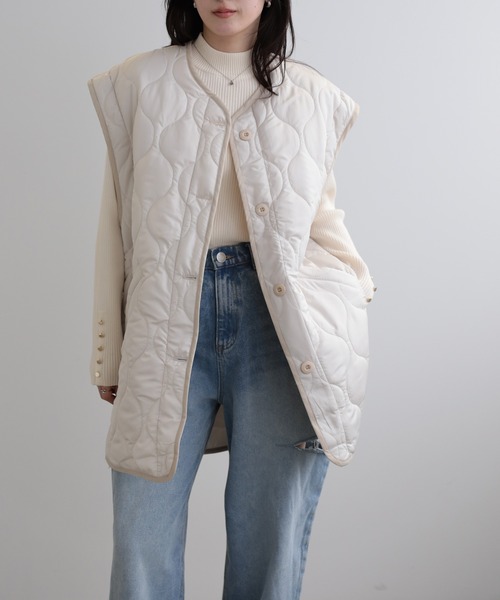 LUMIRA(アパレル)(ルミラ)の「2way中綿キルティングジャケット(ノーカラージャケット・レディース・ブラック/カーキ/アイボリー・FREE)」の11枚目の写真