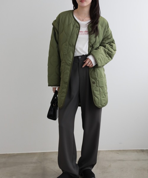 LUMIRA(アパレル)(ルミラ)の「2way中綿キルティングジャケット(ノーカラージャケット・レディース・ブラック/カーキ/アイボリー・FREE)」の17枚目の写真
