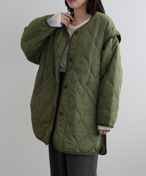 LUMIRA(アパレル)(ルミラ)の「2way中綿キルティングジャケット(ノーカラージャケット・レディース・ブラック/カーキ/アイボリー・FREE)」の19枚目の写真