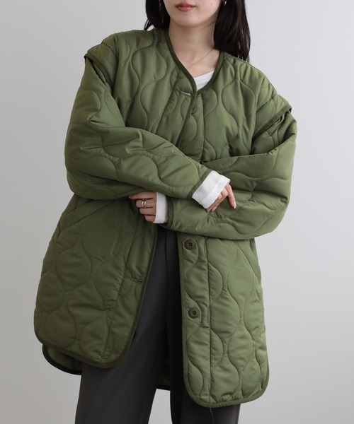 LUMIRA(アパレル)(ルミラ)の「2way中綿キルティングジャケット(ノーカラージャケット・レディース・ブラック/カーキ/アイボリー・FREE)」の22枚目の写真