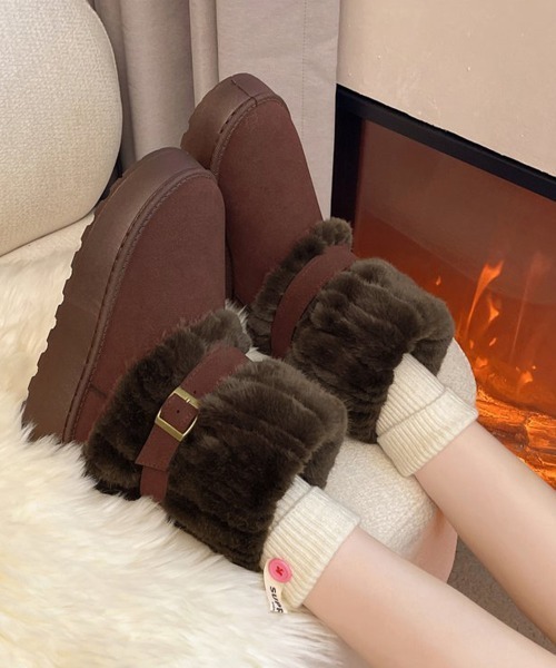 Miniministore(ミニミニストア)の「厚底ムートンブーツベルト付き裏起毛ブーツ(ブーツ・レディース・ブラウン/ベージュ/ブラック・23.0cm/23.5cm/24.0cm/24.5cm/25.0cm)」の3枚目の写真