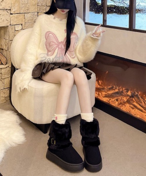 Miniministore(ミニミニストア)の「厚底ムートンブーツベルト付き裏起毛ブーツ(ブーツ・レディース・ブラウン/ベージュ/ブラック・23.0cm/23.5cm/24.0cm/24.5cm/25.0cm)」の8枚目の写真