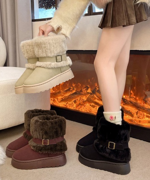 Miniministore(ミニミニストア)の「厚底ムートンブーツベルト付き裏起毛ブーツ(ブーツ・レディース・ブラウン/ベージュ/ブラック・23.0cm/23.5cm/24.0cm/24.5cm/25.0cm)」の15枚目の写真