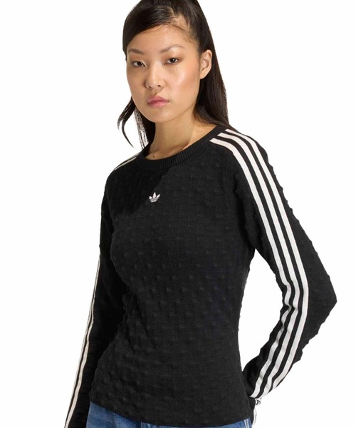 adidas(アディダス)の「adidas SLIM SOLID SPIKE KNIT SWEATSHIRT / アディダス スリム ソリッド スパイク ニット スウェットシャツ(ニット/セーター・レディース・ブラック・S/M/L)」の2枚目の写真