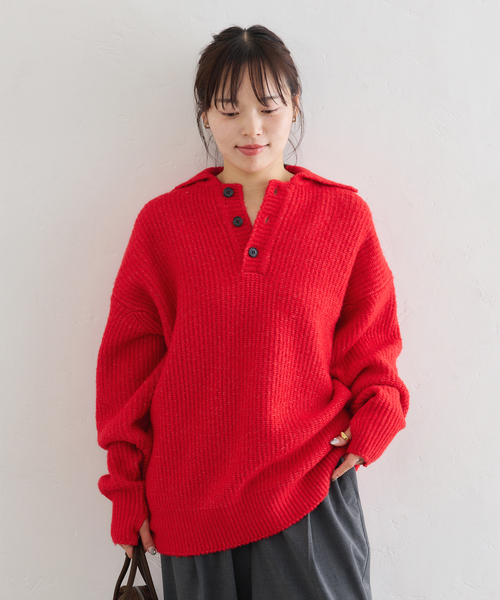 U by SPICK&SPAN(ユーバイスピックアンドスパン)の「CaRouseLamBRa/ケラウズランブラ KURT KNIT LS BIG POLO(ニット/セーター・レディース・ライトグレー・FREE)」の2枚目の写真