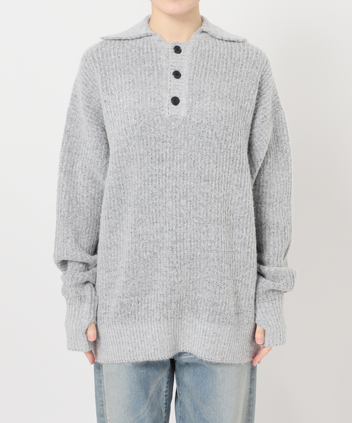 U by SPICK&SPAN(ユーバイスピックアンドスパン)の「CaRouseLamBRa/ケラウズランブラ KURT KNIT LS BIG POLO(ニット/セーター・レディース・ライトグレー・FREE)」の6枚目の写真