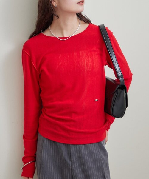 mystic(ミスティック)の「プレート付きクルーシアーロンT(Tシャツ/カットソー・レディース・オフホワイト/チャコールグレー/レッド/ピンク・FREE)」の1枚目の写真