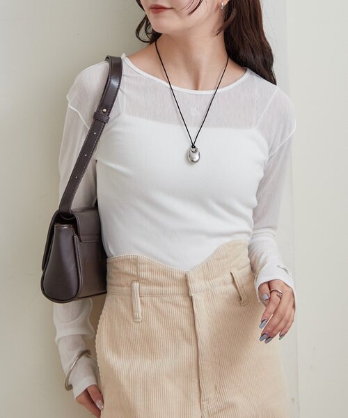 mystic(ミスティック)の「プレート付きクルーシアーロンT(Tシャツ/カットソー・レディース・オフホワイト/チャコールグレー/レッド/ピンク・FREE)」の2枚目の写真