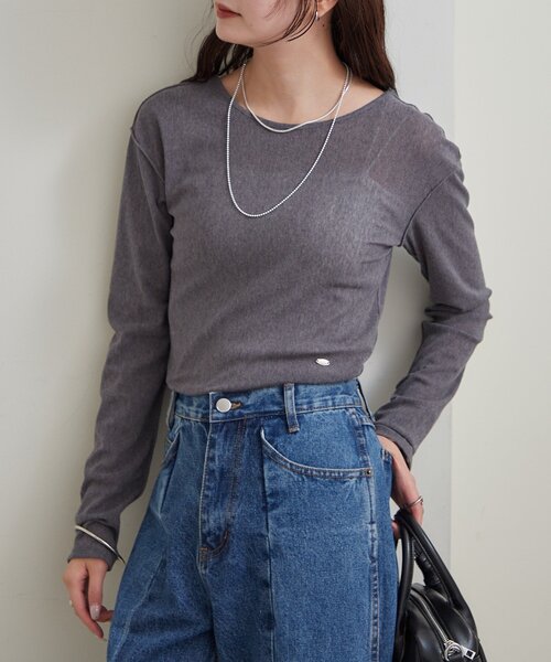 mystic(ミスティック)の「プレート付きクルーシアーロンT(Tシャツ/カットソー・レディース・オフホワイト/チャコールグレー/レッド/ピンク・FREE)」の7枚目の写真