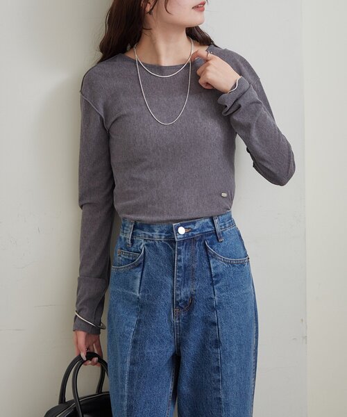 mystic(ミスティック)の「プレート付きクルーシアーロンT(Tシャツ/カットソー・レディース・オフホワイト/チャコールグレー/レッド/ピンク・FREE)」の12枚目の写真