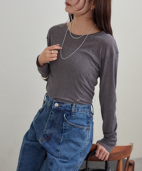 mystic(ミスティック)の「プレート付きクルーシアーロンT(Tシャツ/カットソー・レディース・オフホワイト/チャコールグレー/レッド/ピンク・FREE)」の13枚目の写真