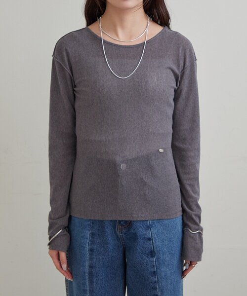 mystic(ミスティック)の「プレート付きクルーシアーロンT(Tシャツ/カットソー・レディース・オフホワイト/チャコールグレー/レッド/ピンク・FREE)」の19枚目の写真