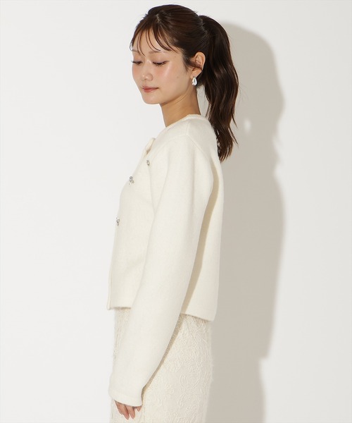 AND COUTURE(アンドクチュール)の「ビジュー付きニットカーディガン(カーディガン/ボレロ・レディース・ライトグレー/ピンク/ホワイト/チャコールグレー・FREE)」の5枚目の写真