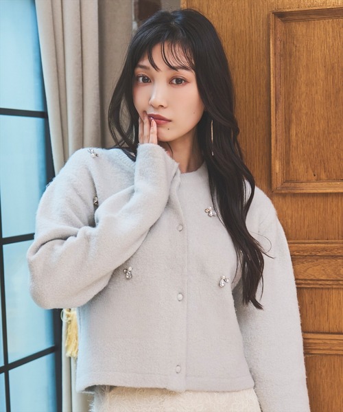 ビジュー付きニットカーディガン