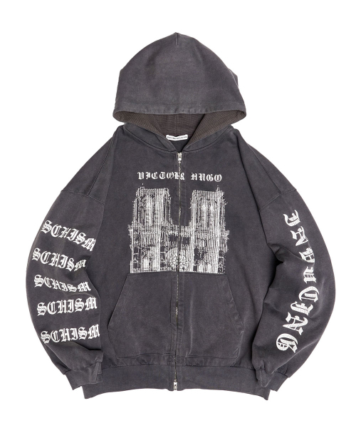 SCHISM INDUCING(スキズムインデューシング)の「NOTRE DAME ZIP HOODIE CHARCOAL(パーカー・レディース・その他・MEDIUM/LARGE)」の2枚目の写真