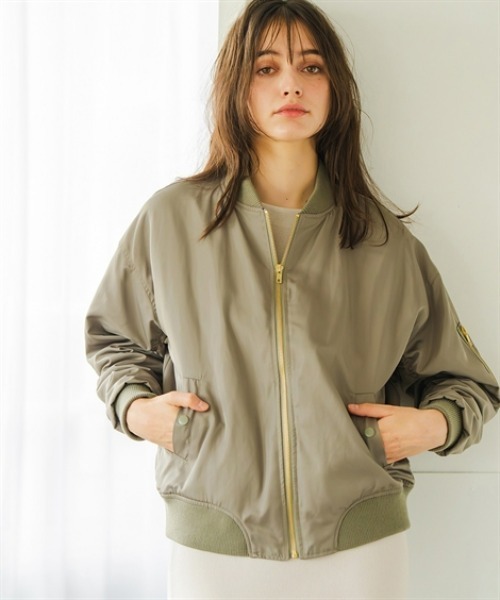 Maison INNESS(メゾンアイネス)の「エフォートレスMA-1ボンバージャケット(はっ水)(MA-1・レディース・ライトカーキ/スモークピンク/ブラック/ブラウン・S~M/L~LL/3L~4L/5L~6L)」の17枚目の写真