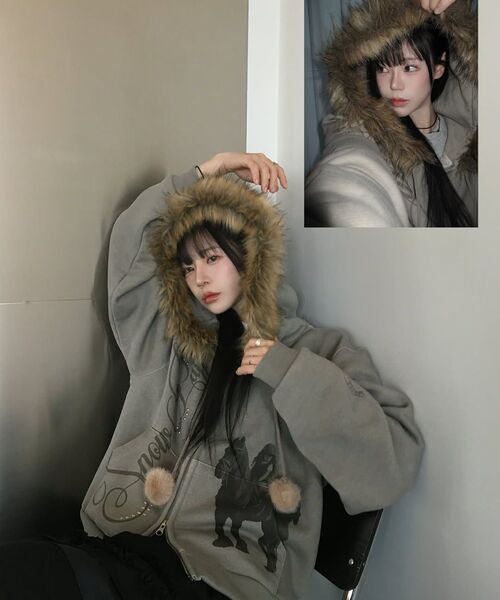 LARTIGENT(ラーティゼン)の「L21 SNOW FUR HOOD ZIP-UP(BEIGE)(パーカー・レディース・その他・FREE)」の4枚目の写真