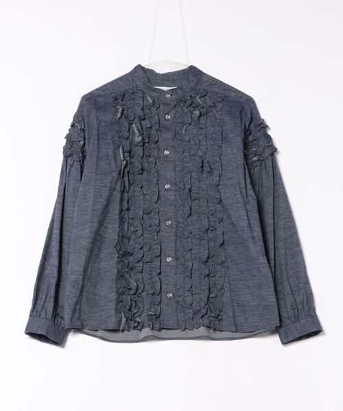 H.A.K（ハク）の「ブラッシュドツイル　フリルブラウス（シャツ/ブラウス・レディース・ブルー/ネイビー・FREE）」の4枚目の写真