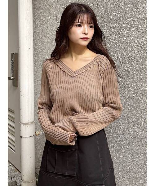 MURUA（ムルーア）の「ブリーチVネッククロップドニット（ニット/セーター・レディース・ブラック/ブルー/ベージュ・FREE）」の20枚目の写真