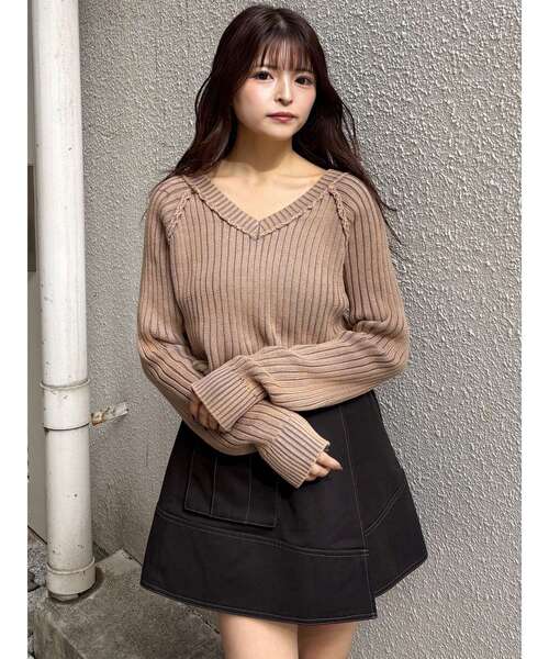 MURUA（ムルーア）の「ブリーチVネッククロップドニット（ニット/セーター・レディース・ブラック/ブルー/ベージュ・FREE）」の19枚目の写真