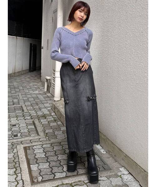 MURUA（ムルーア）の「ブリーチVネッククロップドニット（ニット/セーター・レディース・ブラック/ブルー/ベージュ・FREE）」の11枚目の写真