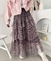 SOLLON.（ソルロン）の「ギンガムチェックボリュームフリルチュールスカート（スカート）」