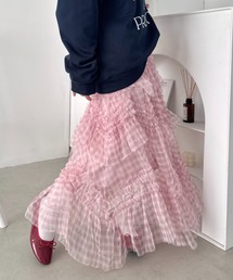 SOLLON.（ソルロン）の「ギンガムチェックボリュームフリルチュールスカート（スカート）」