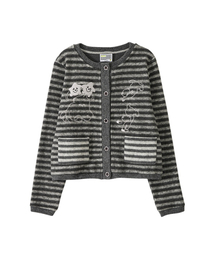 Cat Graphic Striped Cardigan_Charcoal