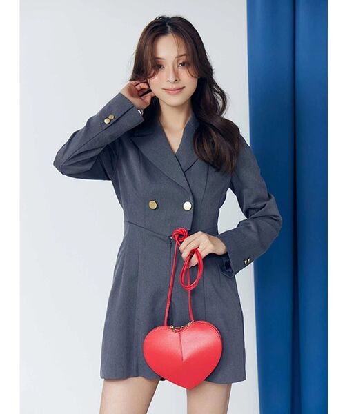 MERCURYDUO（マーキュリーデュオ）の「フィットアンドフレアジャケットミニロンパース（つなぎ/オールインワン・レディース・チャコールグレー/アイボリー・MEDIUM/SMALL）」の3枚目の写真