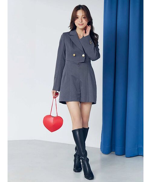 MERCURYDUO（マーキュリーデュオ）の「フィットアンドフレアジャケットミニロンパース（つなぎ/オールインワン・レディース・チャコールグレー/アイボリー・MEDIUM/SMALL）」の5枚目の写真