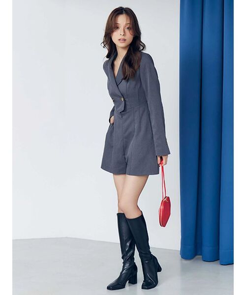 MERCURYDUO（マーキュリーデュオ）の「フィットアンドフレアジャケットミニロンパース（つなぎ/オールインワン・レディース・チャコールグレー/アイボリー・MEDIUM/SMALL）」の6枚目の写真