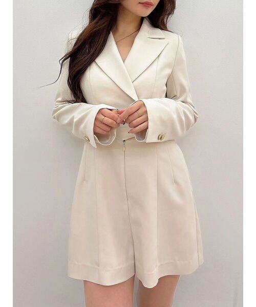 MERCURYDUO（マーキュリーデュオ）の「フィットアンドフレアジャケットミニロンパース（つなぎ/オールインワン・レディース・チャコールグレー/アイボリー・MEDIUM/SMALL）」の7枚目の写真